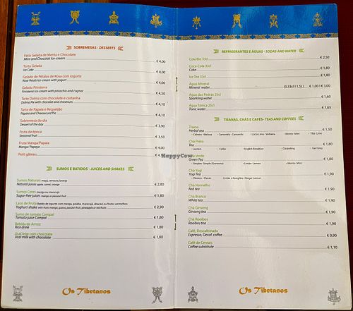 Pages 3 & 4 of menu for Os Tibetanos at Os Tibetanos in Lisbon