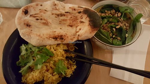 pistachio stew, biryani and naan at Bighi Curry in Montreal