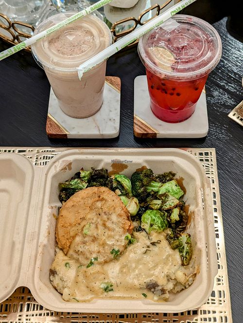 Chikun Fried Stake, Peanut Butter Brownie Mylkshake, Blackberry Gingerade at Vertical Diner in Salt Lake City