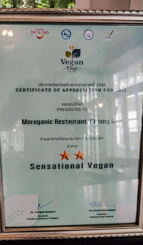 Awards at Moreganic Restaurant at Away Chiang Mai Thapae Vegan Retreat in Chiang Mai