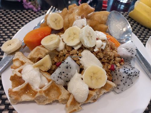 Breakfast buffet plate at Moreganic Restaurant at Away Chiang Mai Thapae Vegan Retreat in Chiang Mai