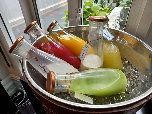 Breakfast buffet juices at Moreganic Restaurant at Away Chiang Mai Thapae Vegan Retreat in Chiang Mai