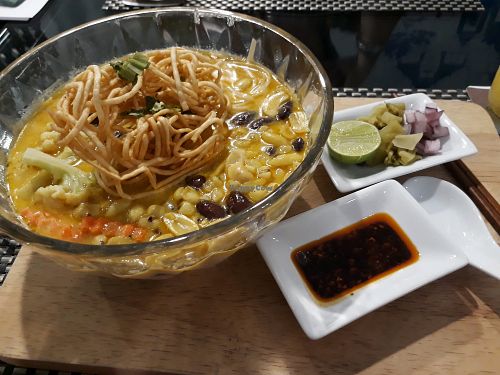 Khao Soi at Moreganic Restaurant at Away Chiang Mai Thapae Vegan Retreat in Chiang Mai