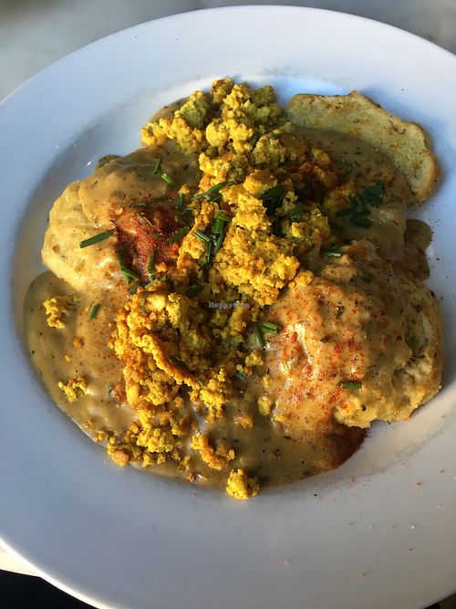Biscuits, gravy ands scrambled tofu. at City O' City in Denver