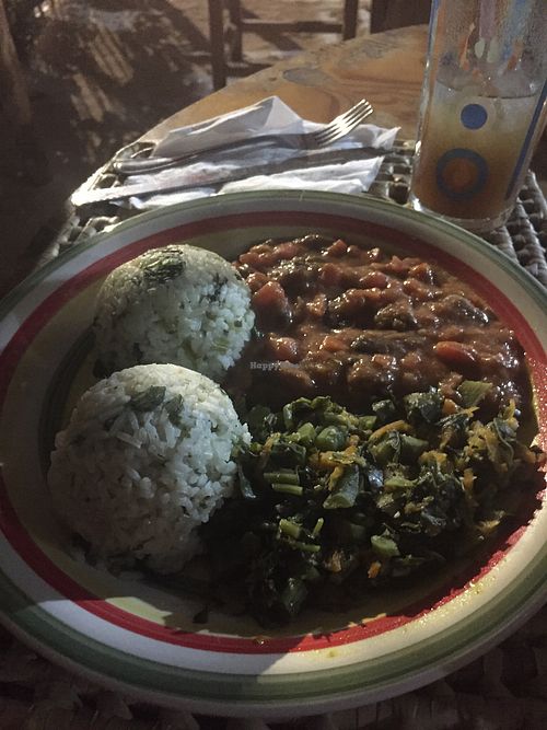 Bean stew and callaloo at Ini Ital Rastarant in Negril