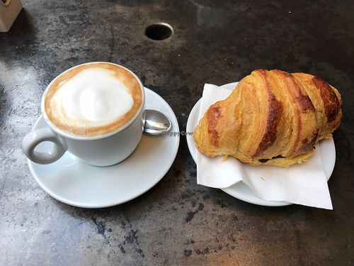 Soy cappuccino and croissant at L'Orto Bistrot in Turin