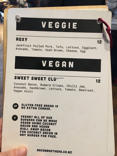 Bacon Brothers veg menu at Little High Eatery in Christchurch