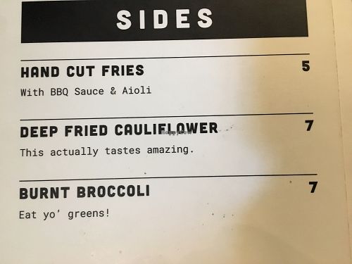 Vegan sides at Bacon Brothers at Little High at Little High Eatery in Christchurch