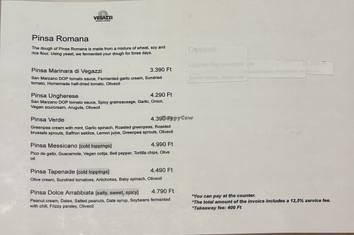 Menu   at Vegazzi Specialty Pizzeria in Budapest