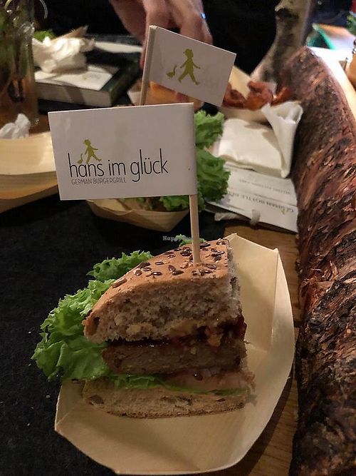 burger (cut into quarters) at Hans im Glück in Central Singapore