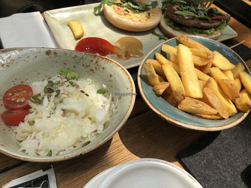 White cabbage and thick cut fries at Hans im Glück in Central Singapore