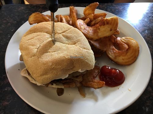 Mushroom Beyond Burger and thick curly fries at Ocala's Downtown Diner in Ocala
