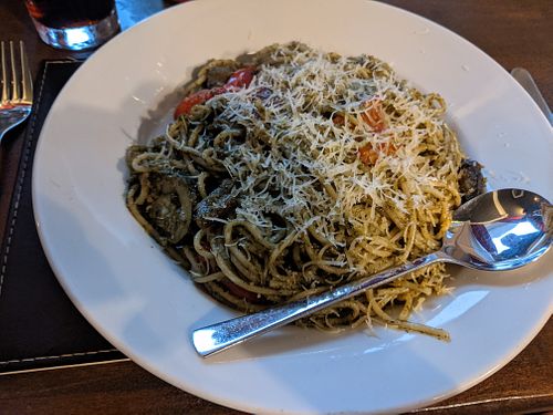 Pesto pasta with veggies at The Courie Inn in Killin