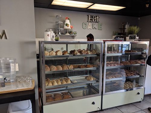 The vegan case at Soy Concha Bakery in Santa Ana