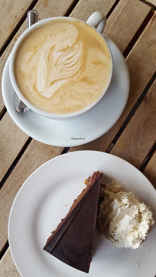 Vegan cake with homemade icecream at Moreish Cafe Deli in London