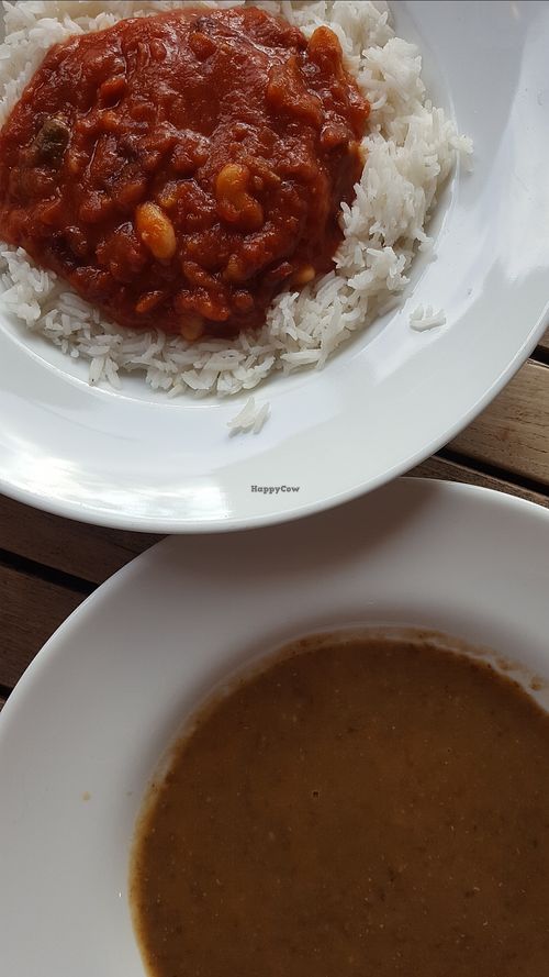 Vegan chilli and lentil soup at Moreish Cafe Deli in London