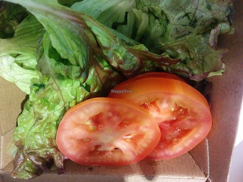 Deconstructed animal burger's bun,  lettuce and tomato - cause it wouldn't be eaten for a few hours. at Next Level Burger - Concord in Concord