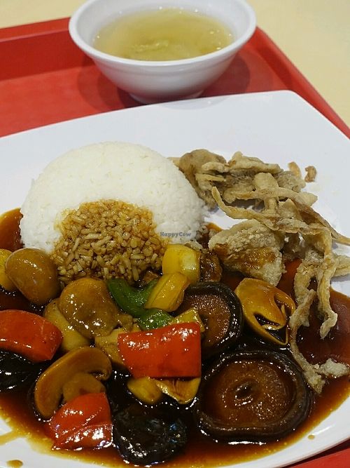 stew 3 mushroom rice. combination of 3 types of mushrooms  at San Guo Vegetarian Cuisine in West Singapore