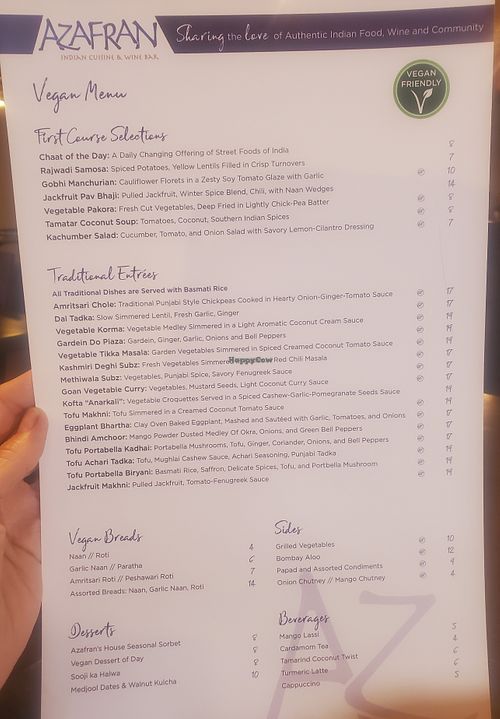 Vegan menu (ask for it) at Azafran in Broomfield