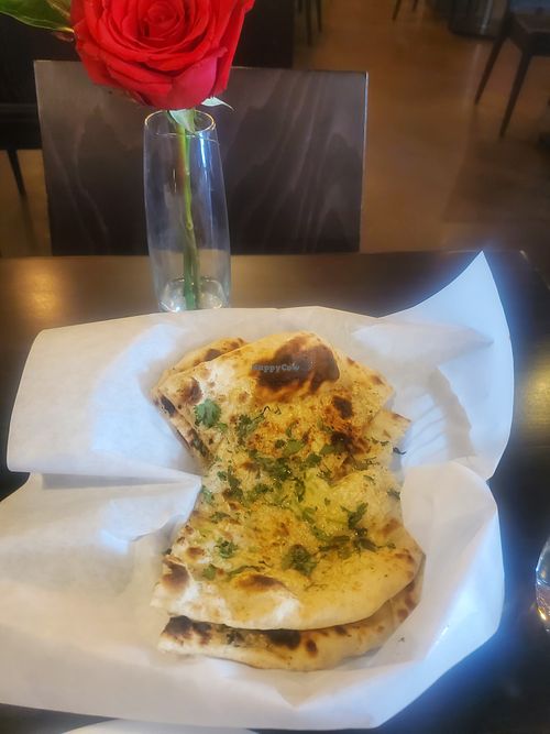 Garlic Naan (ask to be sure it's vegan) at Azafran in Broomfield