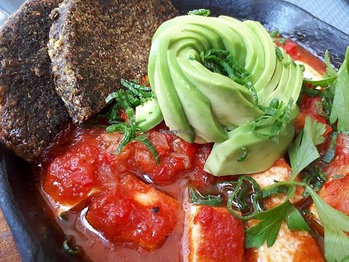 Tofu “paila” (small pan) with extra mushrooms burger at Polen Restaurant in Santiago