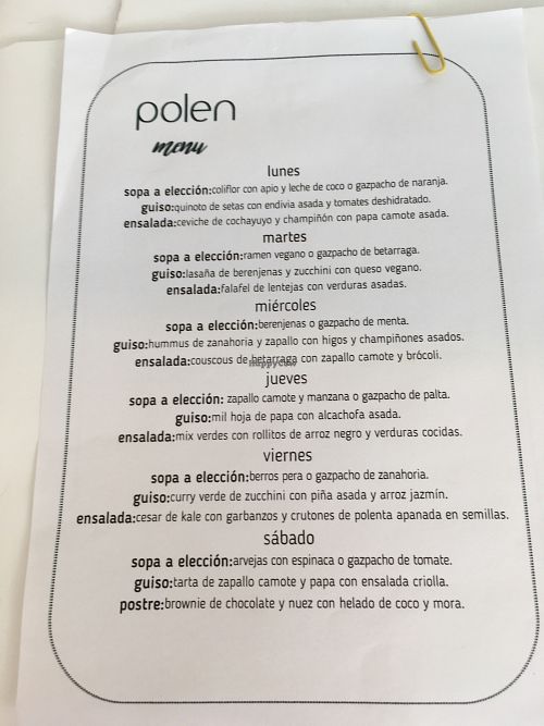 A weekly set menu at Polen Restaurant in Santiago