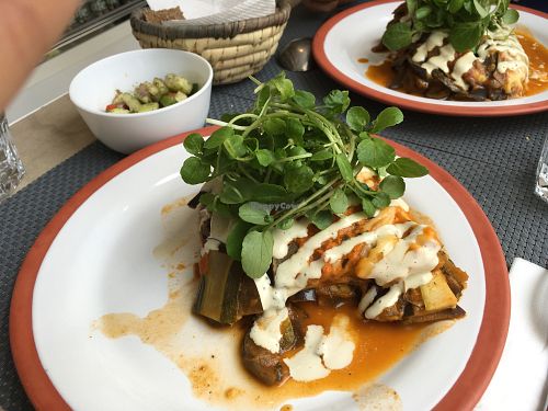 veggie lasagna with vegan cream cheese at Polen Restaurant in Santiago