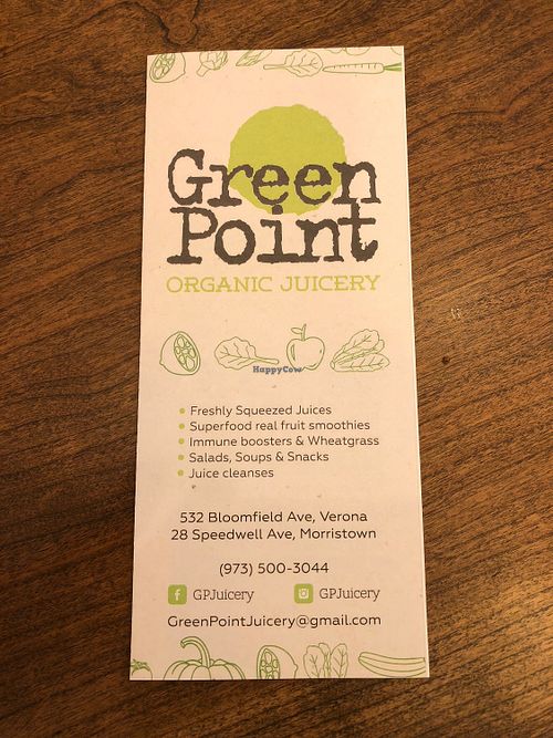 Menu at Green Point Juicery in Morristown