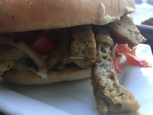 Close capture of the seitan melt... you will not regret it. at Three Carrots - Fountain Square in Indianapolis
