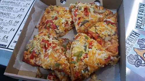 VEgan pizza drowned in cheese! at Pizza Faith in Cardiff