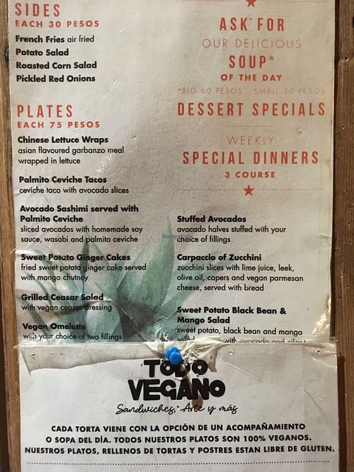 Menu at Todo Vegano Sandwiches Arte y Mas in San Cristobal De Las Casas