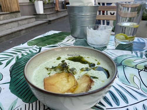 Creamy cold cucumber soup  at Kuchnia PoWolność in Poznan
