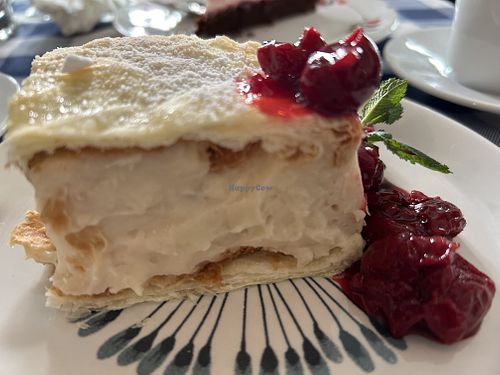 Custard cream cake with cherry jam  at Kuchnia PoWolność in Poznan