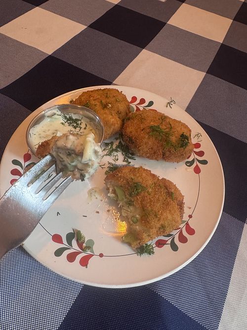 Broad bean fritters   at Kuchnia PoWolność in Poznan