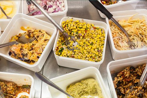 1/2 of the vegan toppings. at The Baked Potato Shop in Edinburgh