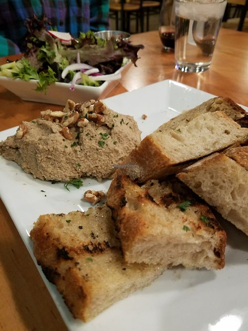 house-made grilled sourdough bread with charred cauliflower vegetable pate at Feed the World Cafe in Kalamazoo