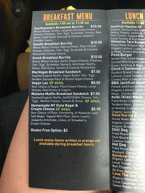 Menu  at Herbivores in Kailua Kona