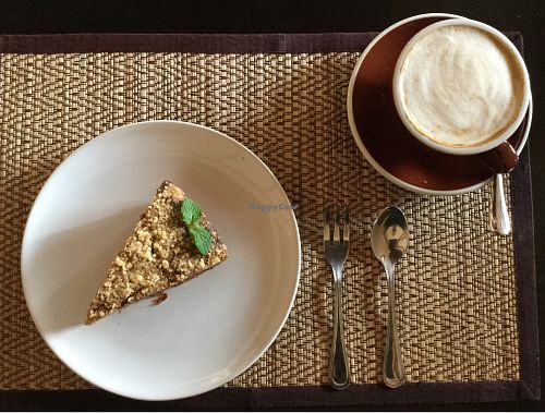 soy latte and carrot cake at Goodsouls Kitchen in Chiang Mai