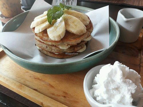 Banana pancakes with coconut whipped cream at Goodsouls Kitchen in Chiang Mai