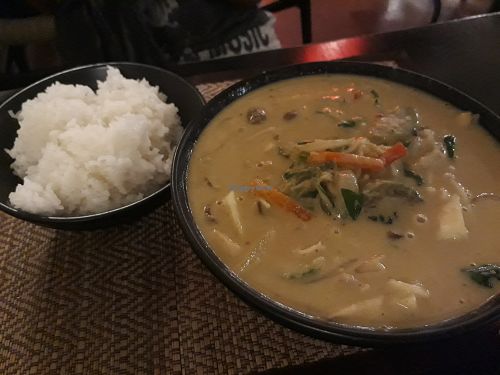Green curry with rice at Goodsouls Kitchen in Chiang Mai