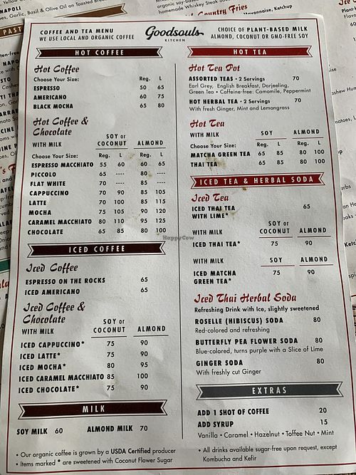 Coffee & tea menu 1/4/19 at Goodsouls Kitchen in Chiang Mai