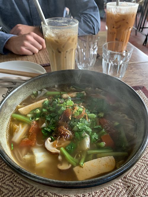 Breakfast noodle soup- my favorite  at Goodsouls Kitchen in Chiang Mai
