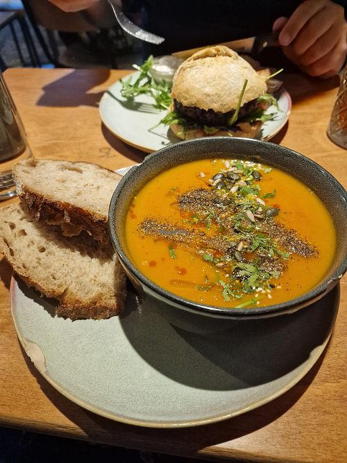 Pumpkin carrot soup at Het Strand - The Strand in Leuven