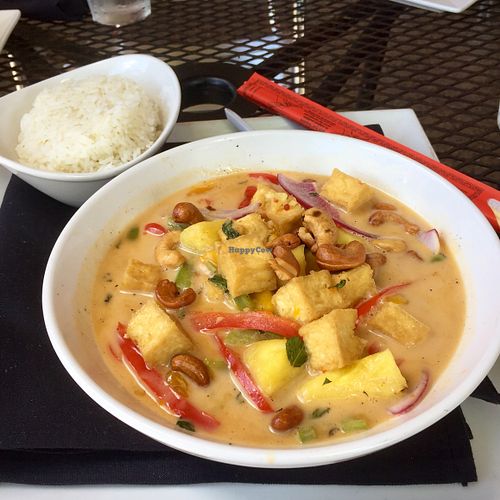 Tofu island curry (Vegan)... a bit sweet from all the fruit, but good!  at Stir Fry Cafe in Kingsport