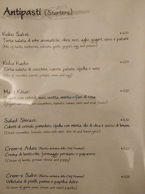 all starters are vegetarian, some vegan at Cardamom Persian Palace in Como