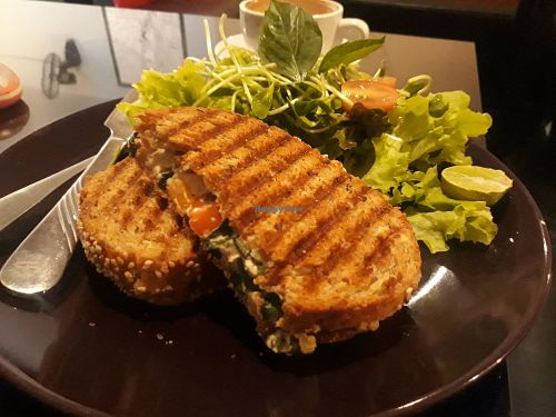 Delicious vegan cheese panini at Alchemy Vegan in Chiang Mai