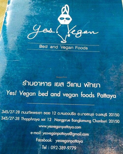 Menu at Yes Vegan in Pattaya
