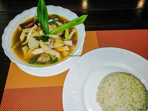 Tom Yum (spicy lemongrass soup) at Yes Vegan in Pattaya