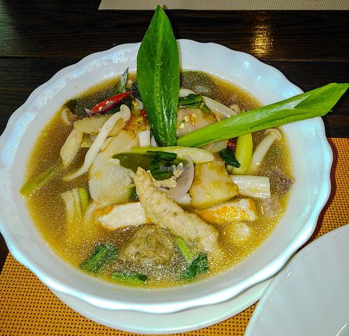 Tom Yum (spicy lemongrass soup) at Yes Vegan in Pattaya
