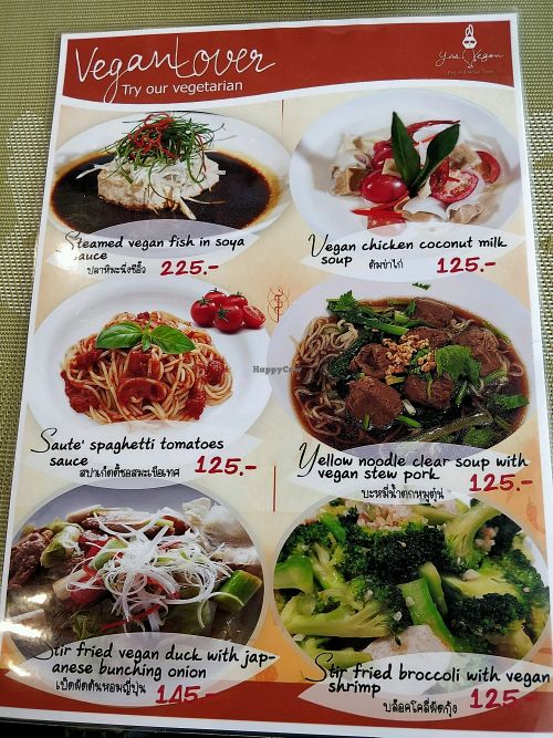 menu at Yes Vegan in Pattaya